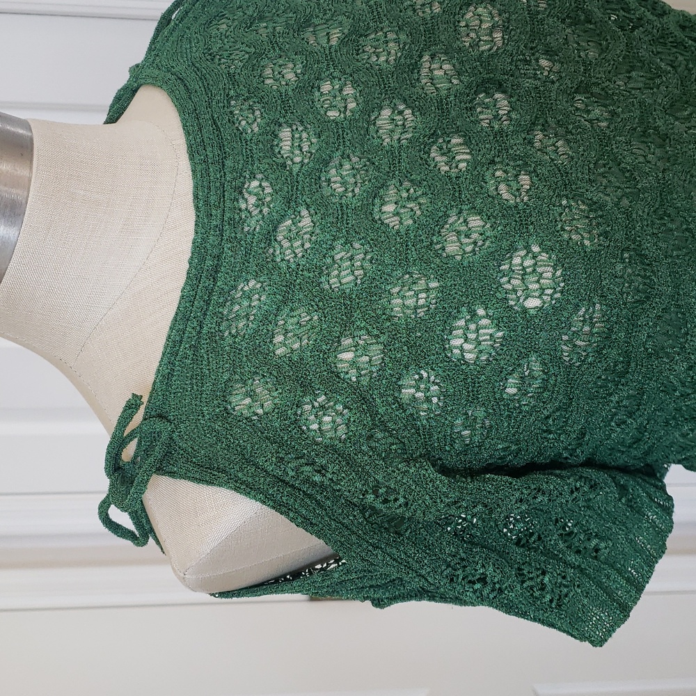 VINTAGE Emerald Green Crochet Sweater Cold Shoulders